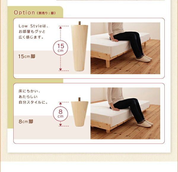ショート丈北欧デザインベッド スタンダードボンネルコイルマットレス付き フルレイアウト セミシングル フレーム幅80 ショート丈