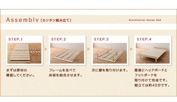 ショート丈北欧デザインベッド スタンダードボンネルコイルマットレス付き フルレイアウト セミシングル フレーム幅80 ショート丈