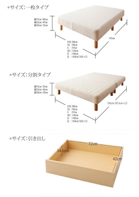 スーパSALE10倍＆4時間限定10％OFF 新・国産ポケットコイルマットレスベッド マットレスベッド 分割タイプ ダブル 脚22cm