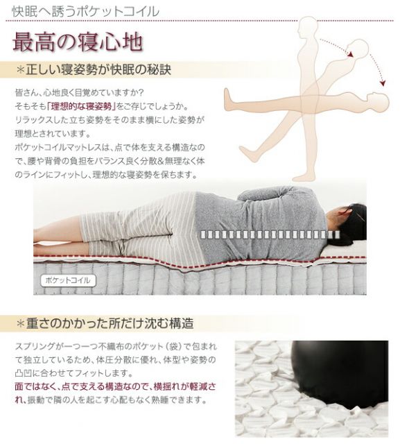 スーパSALE10倍＆4時間限定10％OFF 新・国産ポケットコイルマットレスベッド マットレスベッド 分割タイプ セミシングル 脚30cm