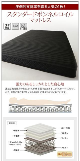 棚・コンセント付きフロアベッド マルチラススーパースプリング マットレス付き シングル