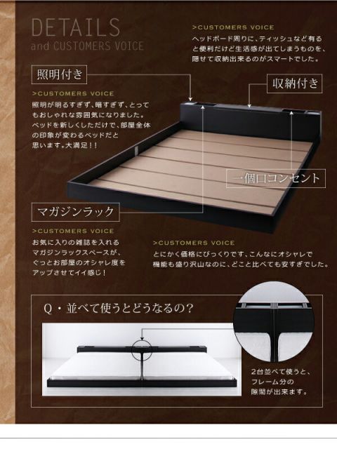 スーパSALE10倍＆4時間限定10％OFF 照明&隠し収納付き!モダンデザインフロアベッド プレミアムポケットコイルマットレス付き セミダブル