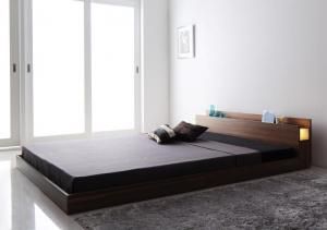 スーパSALE10倍＆4時間限定10％OFF 照明&隠し収納付き/モダンデザインフロアベッド プレミアムボンネルコイルマットレス付き セミダブル