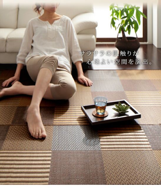 スーパSALE10倍＆4時間限定10％OFF 自然素材ラグ 純国産京刺子柄い草ラグ 不織布あり 191×191cm