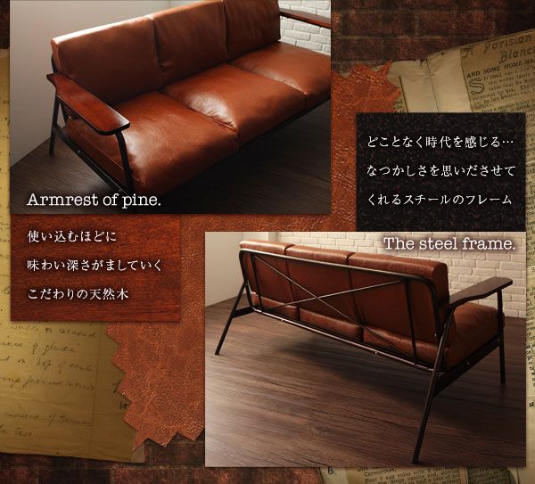 スーパSALE10倍＆4時間限定10％OFF 木肘デザインソファ ヴィンテージデザインソファ 2P