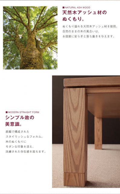 スーパSALE10倍＆4時間限定10％OFF こたつテーブル 天然木アッシュ材 和モダンデザインこたつテーブル 4尺長方形(80×120cm)