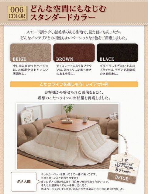 スーパSALE10倍＆4時間限定10％OFF こたつと合わせるソファ こたつに合わせるフロアコーナーソファ L字 マット部分サイズ 142×142cm 厚さ40mm