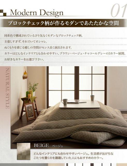 スーパSALE10倍＆4時間限定10％OFF こたつ布団セット ブロックチェック柄こたつ布団 掛布団&敷布団2点セット 4尺長方形(80×120cm)天板対応