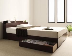 スーパSALE10倍＆4時間限定10％OFF 棚・コンセント付き収納ベッド マルチラススーパースプリングマットレス付き セミダブル