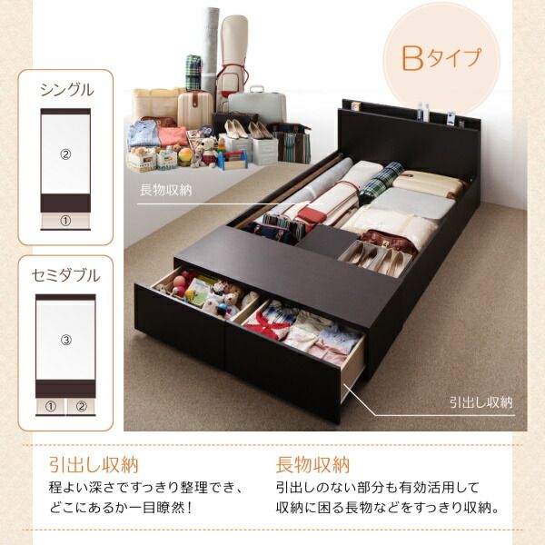 スーパSALE10倍＆4時間限定10％OFF 連結ファミリー収納ベッド 国産カバーポケットコイルマットレス付き Bタイプ シングル