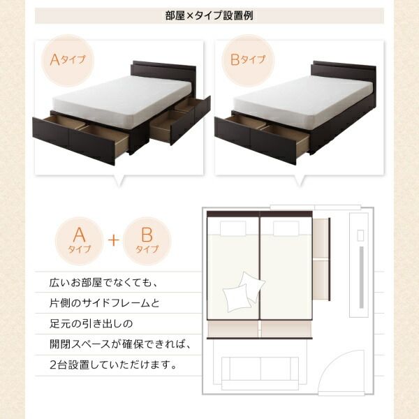 スーパSALE10倍＆4時間限定10％OFF 連結ファミリー収納ベッド プレミアムポケットコイルマットレス付き A+Bタイプ ワイドK200