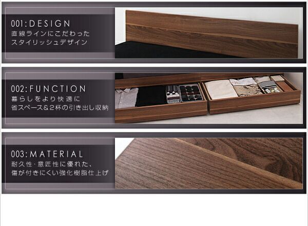 シンプルモダンデザイン・収納ベッド スタンダードポケットコイルマットレス付き セミダブル