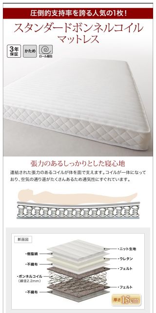 スーパSALE10倍＆4時間限定10％OFF 棚・コンセント付きフロアベッド スタンダードボンネルコイルマットレス付き クイーン(Q×1)