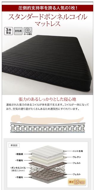 スーパSALE10倍＆4時間限定10％OFF 棚・コンセント付きフロアベッド スタンダードボンネルコイルマットレス付き シングル