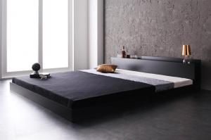 スーパSALE10倍＆4時間限定10％OFF 棚・コンセント付きフロアベッド プレミアムボンネルコイルマットレス付き ダブル