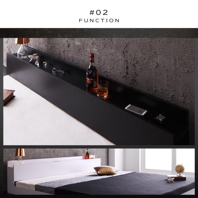 棚・コンセント付きフロアベッド マルチラススーパースプリングマットレス付き シングル