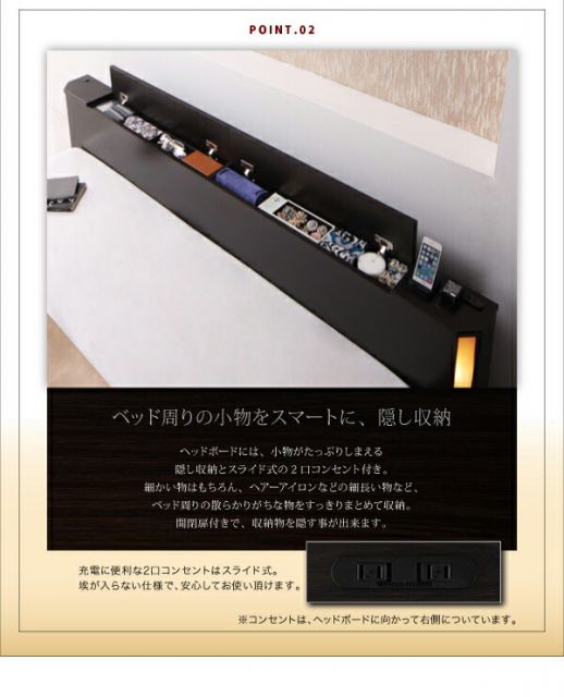 スーパSALE10倍＆4時間限定10％OFF モダンライト・収納・コンセント付き大型フロアベッド プレミアムボンネルコイルマットレス付き キング(K×1)