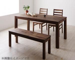 スーパSALE10倍＆4時間限定10％OFF ダイニングセット（テーブル&ベンチ チェア） 総無垢材ダイニング 4人 4点セット(テーブル+チェア2脚+ベンチ1脚) ウォールナット PVC座 W135