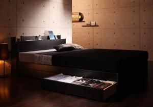スーパSALE10倍＆4時間限定10％OFF 棚・コンセント付き収納ベッド プレミアムボンネルコイルマットレス付き ダブル