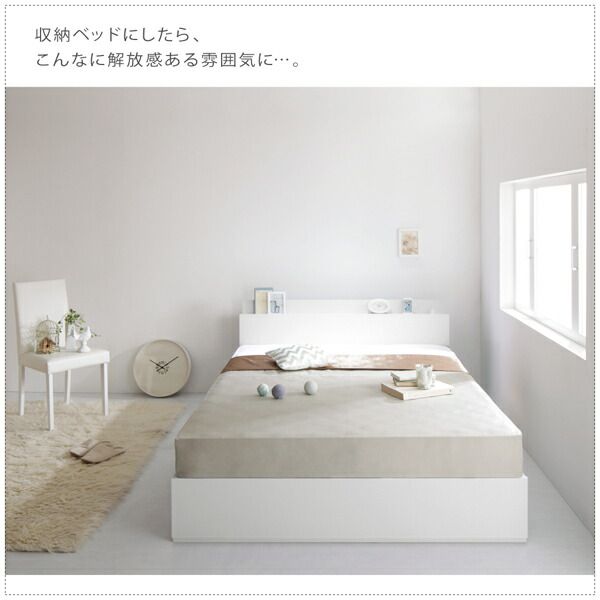 スーパSALE10倍＆4時間限定10％OFF 棚・コンセント付き収納ベッド プレミアムボンネルコイルマットレス付き セミダブル