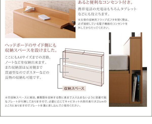 スーパSALE10倍＆4時間限定10％OFF お客様組立 収納ヘッドボード付ガス圧式跳ね上げ収納ベッド マルチラススーパースプリングマットレス付き 縦開き セミダブル 深さレギュラー