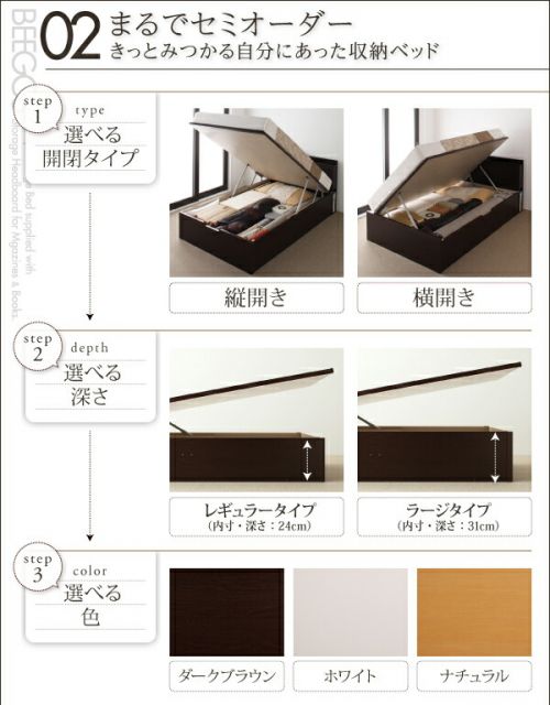 スーパSALE10倍＆4時間限定10％OFF お客様組立 収納ヘッドボード付ガス圧式跳ね上げ収納ベッド マルチラススーパースプリングマットレス付き 縦開き セミダブル 深さレギュラー