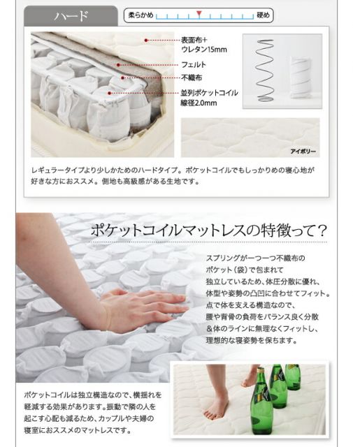 スーパSALE10倍＆4時間限定10％OFF 棚・照明・コンセント付き収納ベッド  マルチラススーパースプリングマットレス付き ダブル