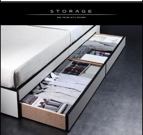 モノトーン・バイカラー_棚・コンセント付き収納ベッド プレミアムボンネルコイルマットレス付き シングル