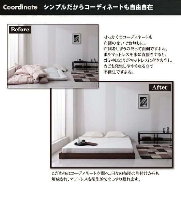 スーパSALE10倍＆4時間限定10％OFF シンプルデザイン/ヘッドボードレスフロアベッド スタンダードボンネルコイルマットレス付き ダブル