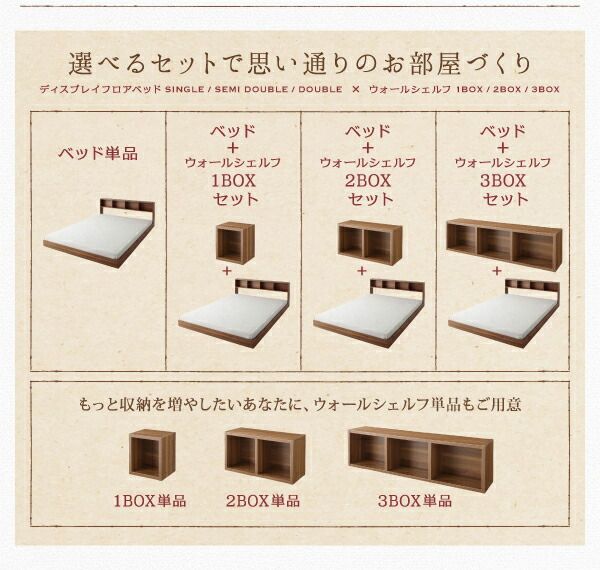 スーパSALE10倍＆4時間限定10％OFF ウォールシェルフ付ディスプレイフロアベッド プレミアムボンネルコイルマットレス付き ウォールシェルフなし ダブル