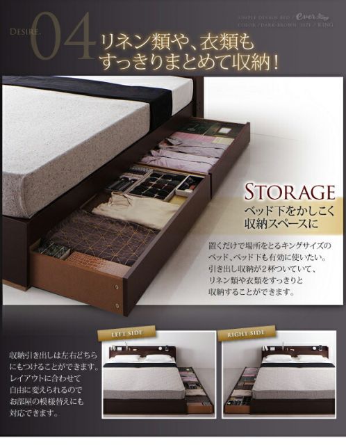 スーパSALE10倍＆4時間限定10％OFF 棚・コンセント付収納ベッド プレミアムボンネルコイルマットレス付き キング