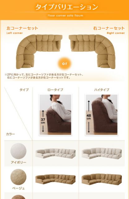 スーパSALE10倍＆4時間限定10％OFF フロアソファ フロアコーナーソファ ロータイプ 右コーナーセット 1P+2P+コーナー
