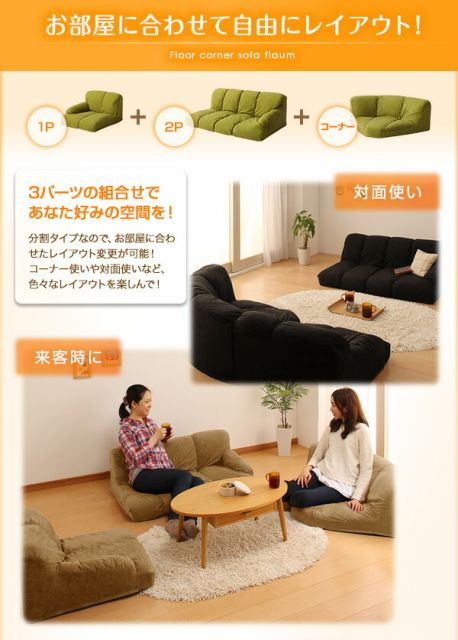 スーパSALE10倍＆4時間限定10％OFF フロアソファ フロアコーナーソファ ロータイプ 右コーナーセット 1P+2P+コーナー