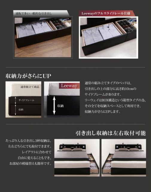 スーパSALE10倍＆4時間限定10％OFF モダンデザイン・キングサイズ収納ベッド 国産カバーポケットコイルマットレス付き キング(K×1)