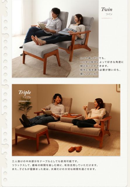スーパSALE10倍＆4時間限定10％OFF 木肘デザインソファ ハイバックリクライニング木肘ソファ オットマン