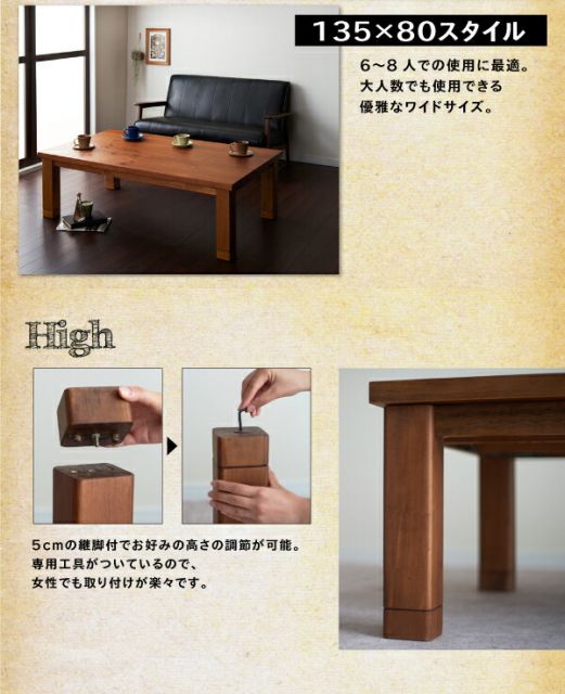 スーパSALE10倍＆4時間限定10％OFF こたつテーブル 天然木パイン材 男前ヴィンテージデザインこたつテーブル 長方形(80×135cm)