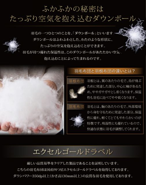 スーパSALE10倍＆4時間限定10％OFF 羽毛布団 エクセルゴールドラベル ホワイトダックダウン90%羽毛布団10点セット 和タイプ ダブル10点セット