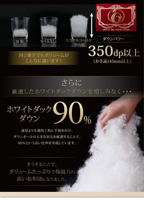 スーパSALE10倍＆4時間限定10％OFF 羽毛布団 エクセルゴールドラベル ホワイトダックダウン90%羽毛布団10点セット 和タイプ ダブル10点セット