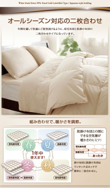 スーパSALE10倍＆4時間限定10％OFF 極厚布団 エクセルゴールドラベルダックダウン90%羽毛布団10点セット プレミアム敷布団 ボリュームタイプ ダブル10点セット