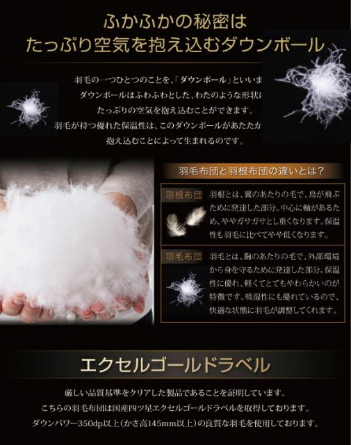 スーパSALE10倍＆4時間限定10％OFF 極厚布団 エクセルゴールドラベルダックダウン90%羽毛布団10点セット プレミアム敷布団 ボリュームタイプ ダブル10点セット