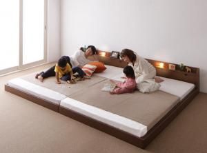 スーパSALE10倍＆4時間限定10％OFF 親子で寝られる棚・照明付き連結ベッド ポケットコイルマットレス付き ワイドK260(SD+D)