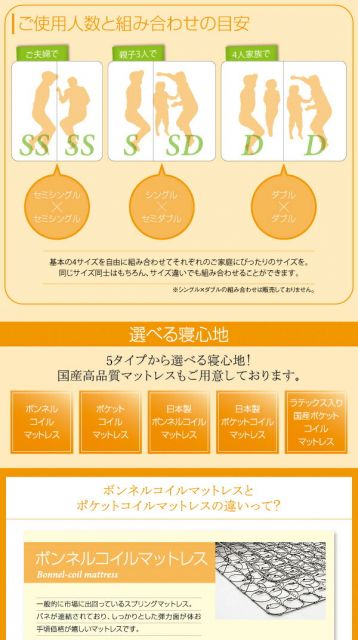 親子で寝られる・将来分割できる連結ベッド ボンネルコイルマットレス付き セミシングル