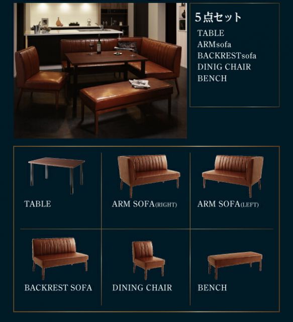 スーパSALE10倍＆4時間限定10％OFF ダイニングセット（テーブル&ソファ チェア） ウォールナット モダンデザインリビングダイニングセット 4人 4点セット(テーブル+ソファ1脚+アームソファ1脚+チェア1脚) 右アーム W120