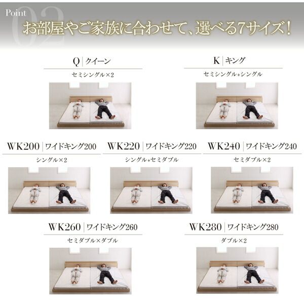 ファミリー ベッド 連結ベッド 大型ベッド 家族ベッド 親子ベッド ローベッド フロアベッド ファミリーベッド 家族 北欧 おしゃれ スタンダードボンネルコイル マットレス付き クイーン(SS×2)