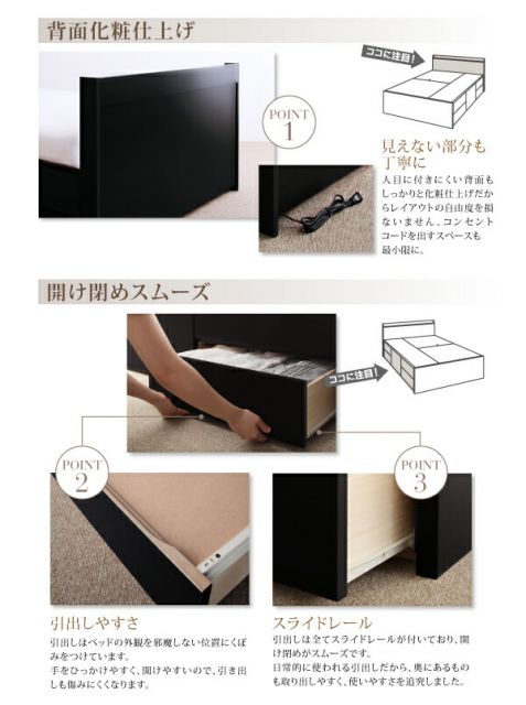 スーパSALE10倍＆4時間限定10％OFF お客様組立 棚・コンセント付き_大容量チェストベッド 薄型プレミアムボンネルコイルマットレス付き シングル