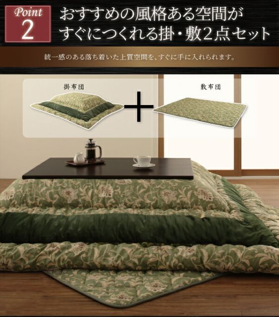 スーパSALE10倍＆4時間限定10％OFF こたつ布団セット 更紗模様こたつ布団 掛布団&敷布団2点セット 5尺長方形(90×150cm)天板対応