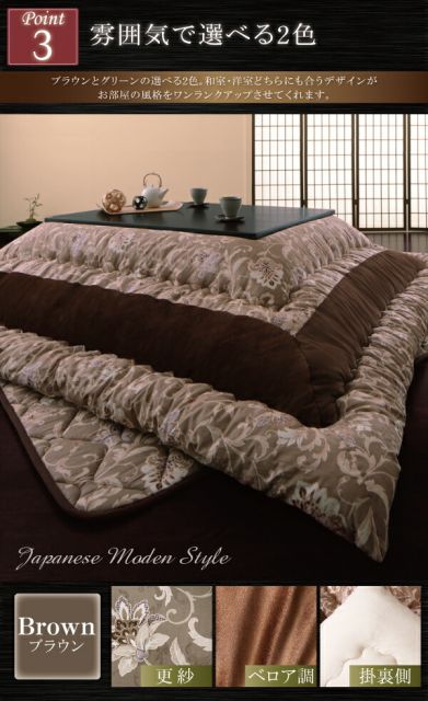 スーパSALE10倍＆4時間限定10％OFF こたつ布団セット 更紗模様こたつ布団 掛布団&敷布団2点セット 5尺長方形(90×150cm)天板対応
