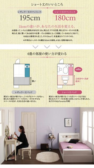 スーパSALE10倍＆4時間限定10％OFF 棚・コンセント付きショート丈収納ベッド スタンダードボンネルコイルマットレス付き セミシングル ショート丈