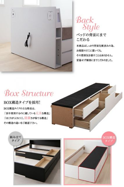 スーパSALE10倍＆4時間限定10％OFF 棚・コンセント付きショート丈チェストベッド スタンダードポケットコイルマットレス付き セミシングル ショート丈
