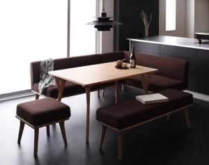 スーパSALE10倍＆4時間限定10％OFF ダイニングセット（テーブル&ソファ ベンチ スツール） モダンデザインリビングダイニングセット 6人 5点セット(テーブル+ソファ1脚+アームソファ1脚+ベンチ1脚+スツール1脚) 右アーム W120